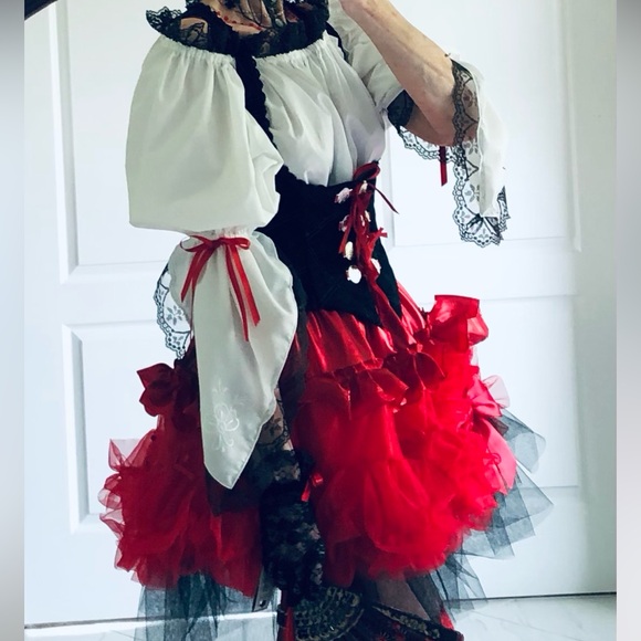 Peasant blouse, peasant top, 100% cotton, Embroidered handkerchief sleeve lace S - Picture 6 of 9